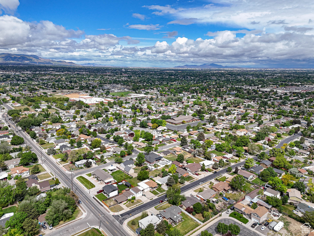 Drone / aerial view of a mountainous background