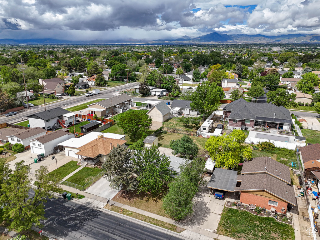 Aerial perspective of suburban area featuring mountains