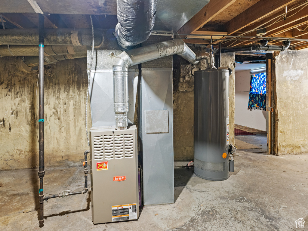 Utility room featuring water heater
