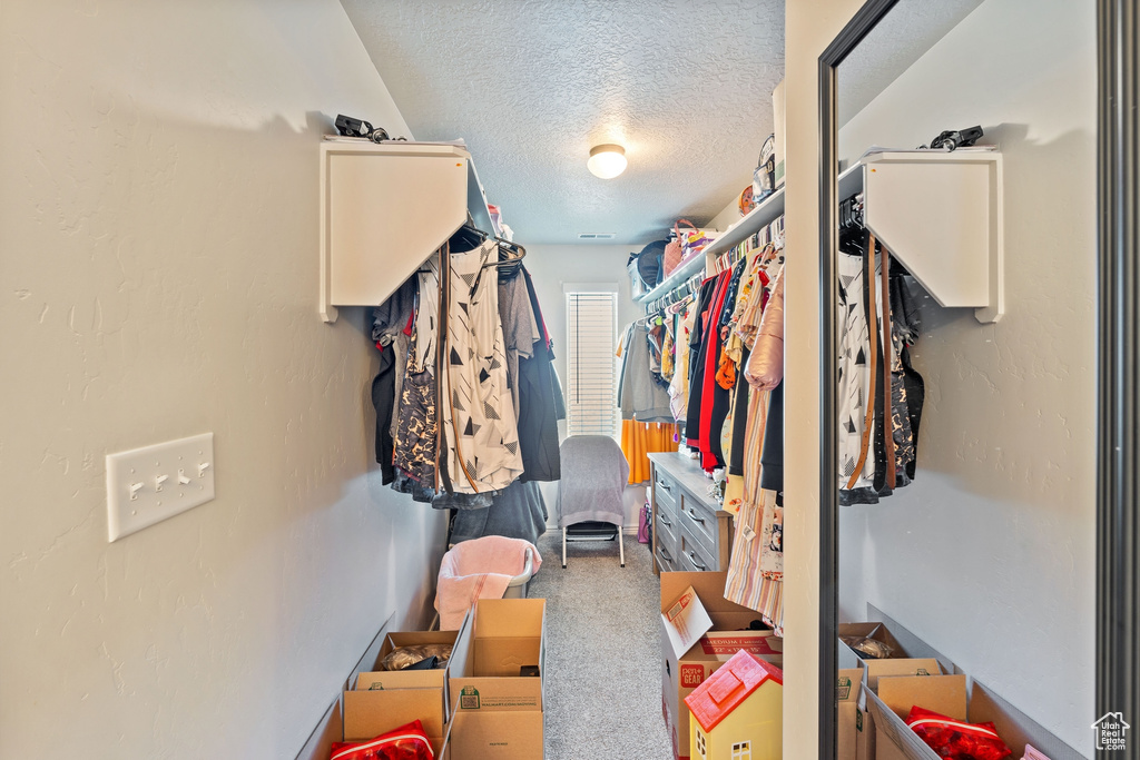 Walk in closet featuring carpet flooring