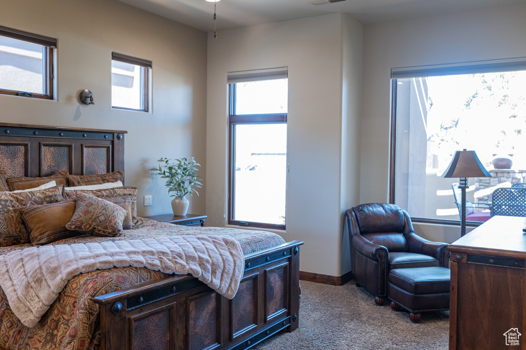 Bedroom with carpet flooring and baseboards