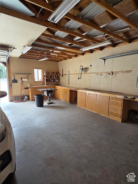 Garage with a workshop area