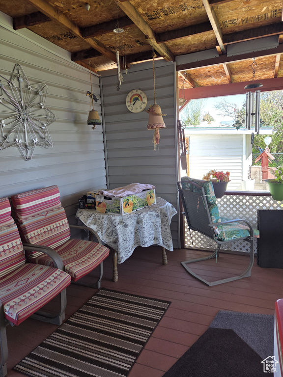Wooden deck with outdoor dining area