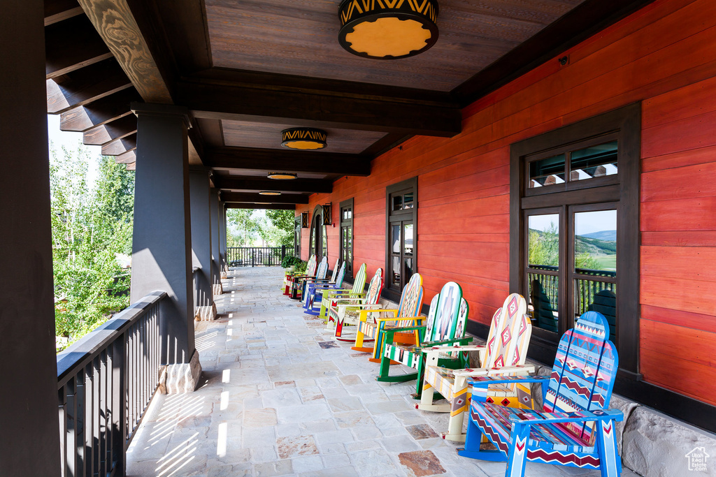 View of patio with a porch