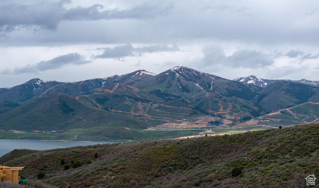 View of mountain background with a large body of water