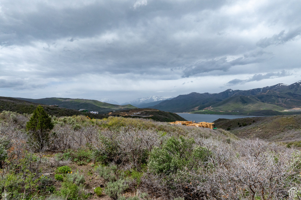 View of mountain backdrop with a nearby body of water