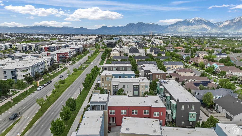 Drone / aerial view of a mountainous background