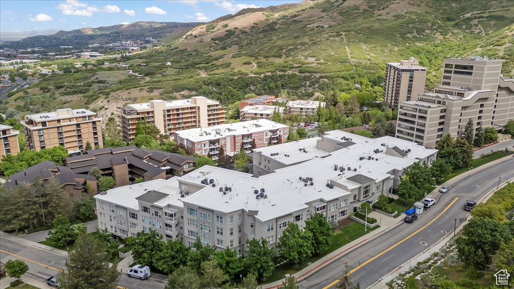Aerial view of a mountain backdrop