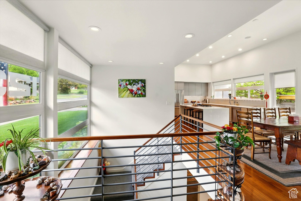 Corridor featuring recessed lighting and wood finished floors