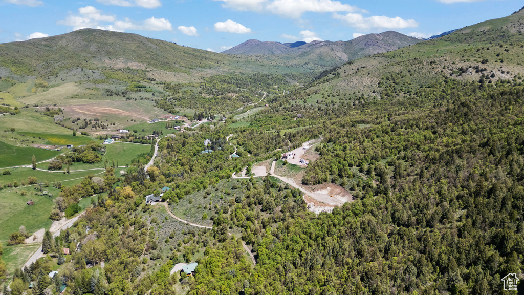 View of property location with a forest and mountains