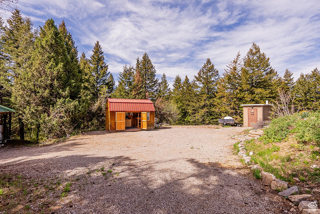 Garage with a storage shed