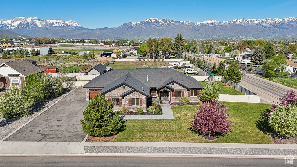 View from above of property featuring a mountain backdrop