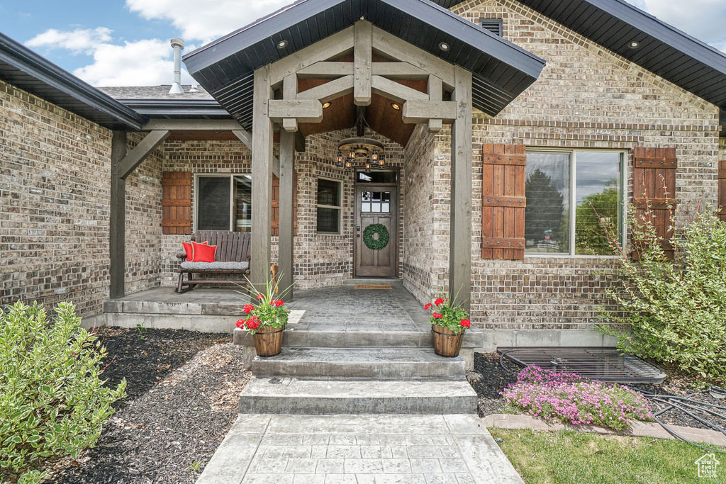 Property entrance with brick siding
