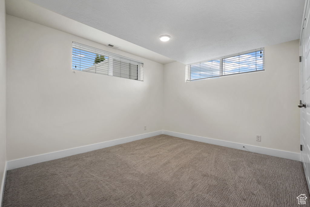 Unfurnished room featuring baseboards, plenty of natural light, and carpet