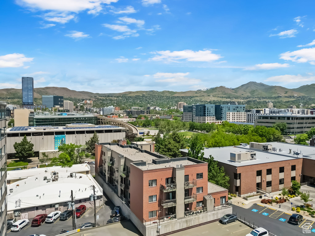 View of mountain backdrop with nearby urban area