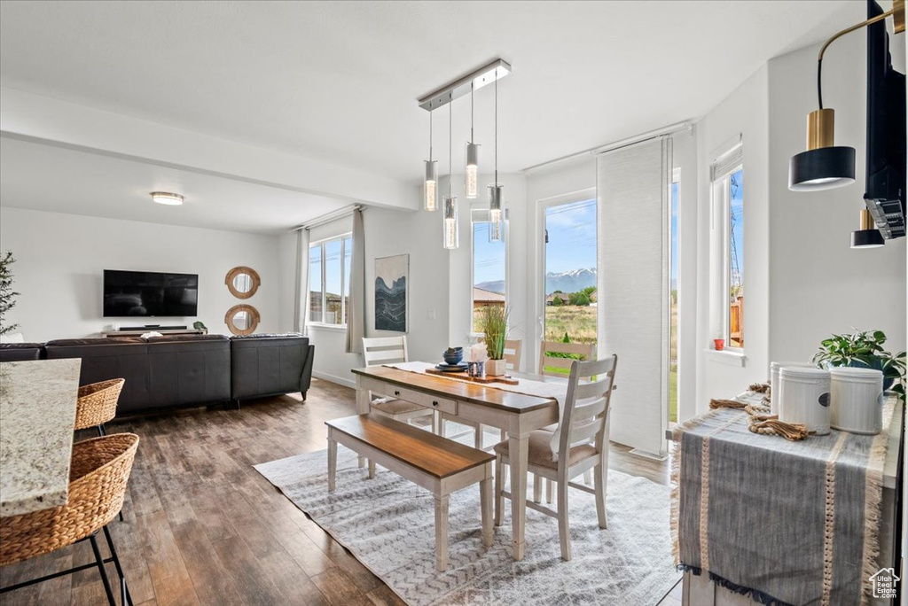 Dining space with wood finished floors