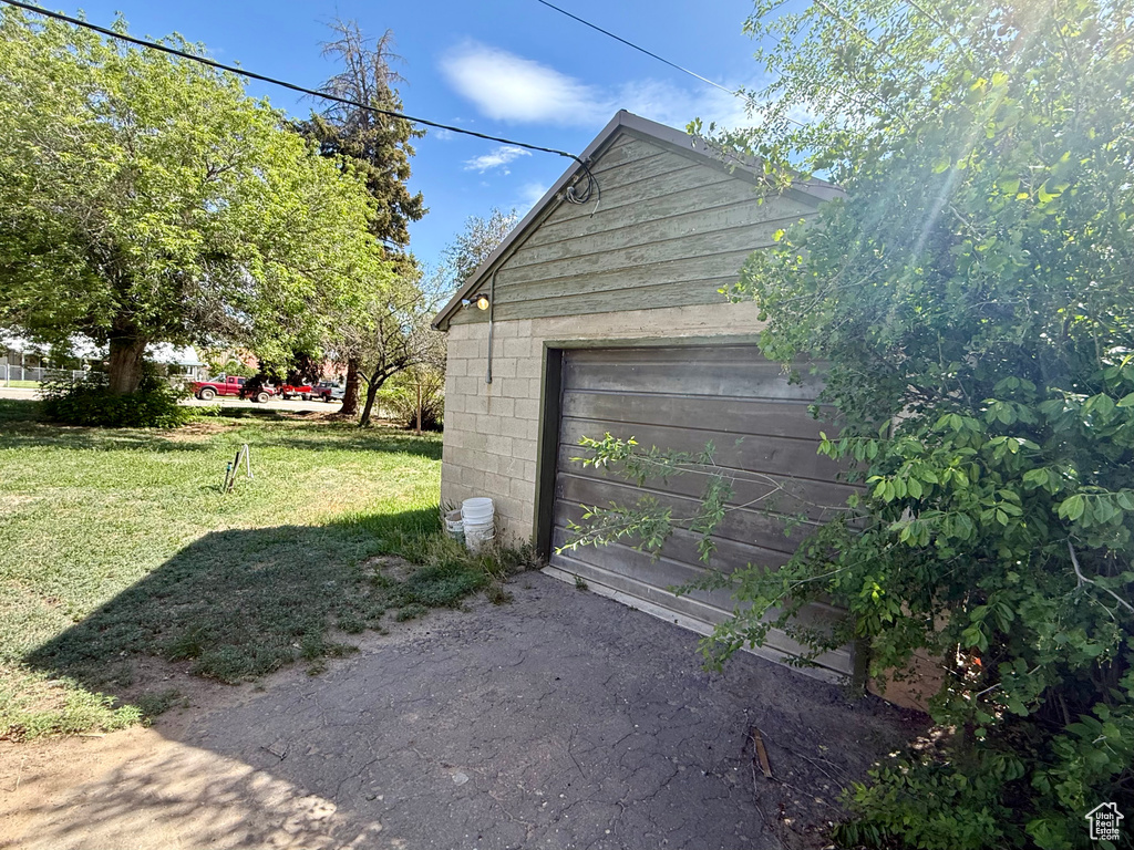 View of detached garage