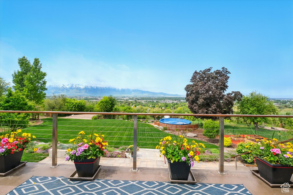 Balcony with a mountain view