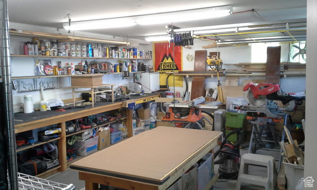 Garage with a workshop area