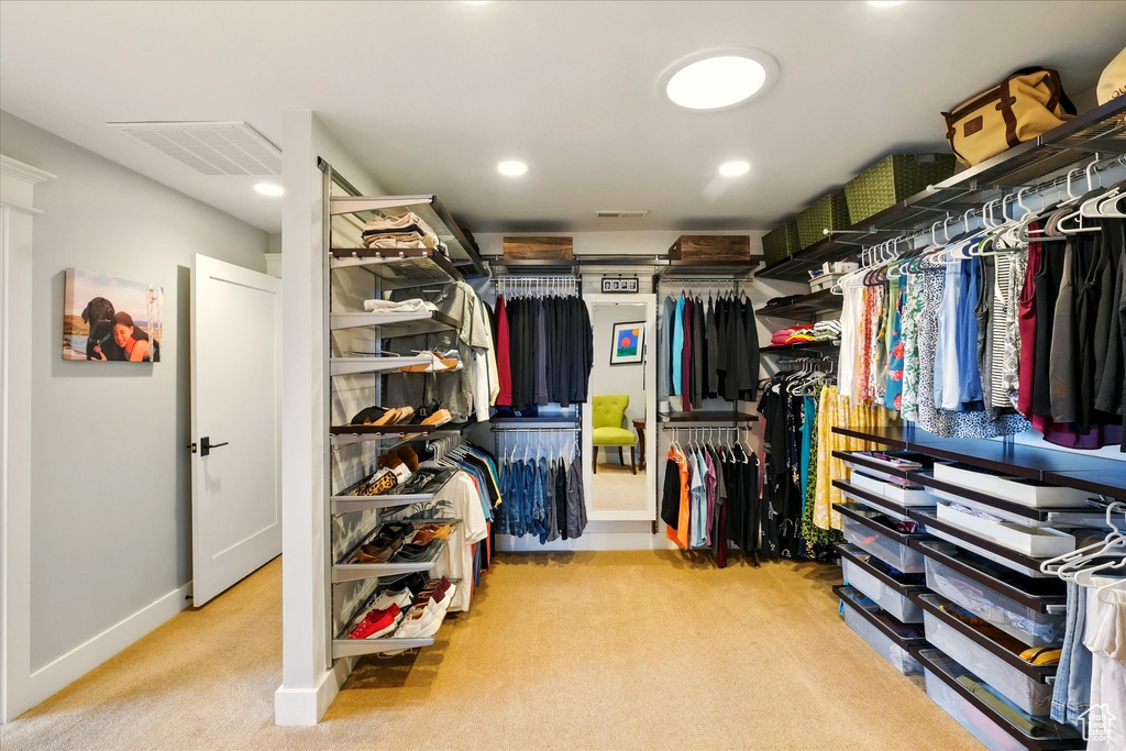 Spacious closet with carpet