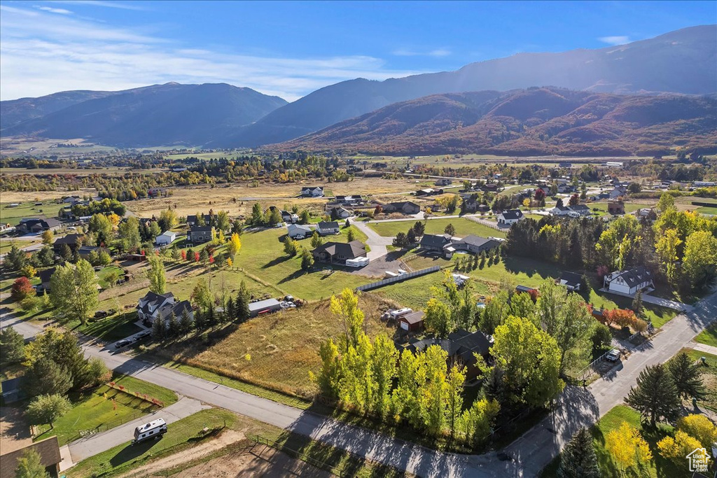 Aerial overview of property's location featuring mountains