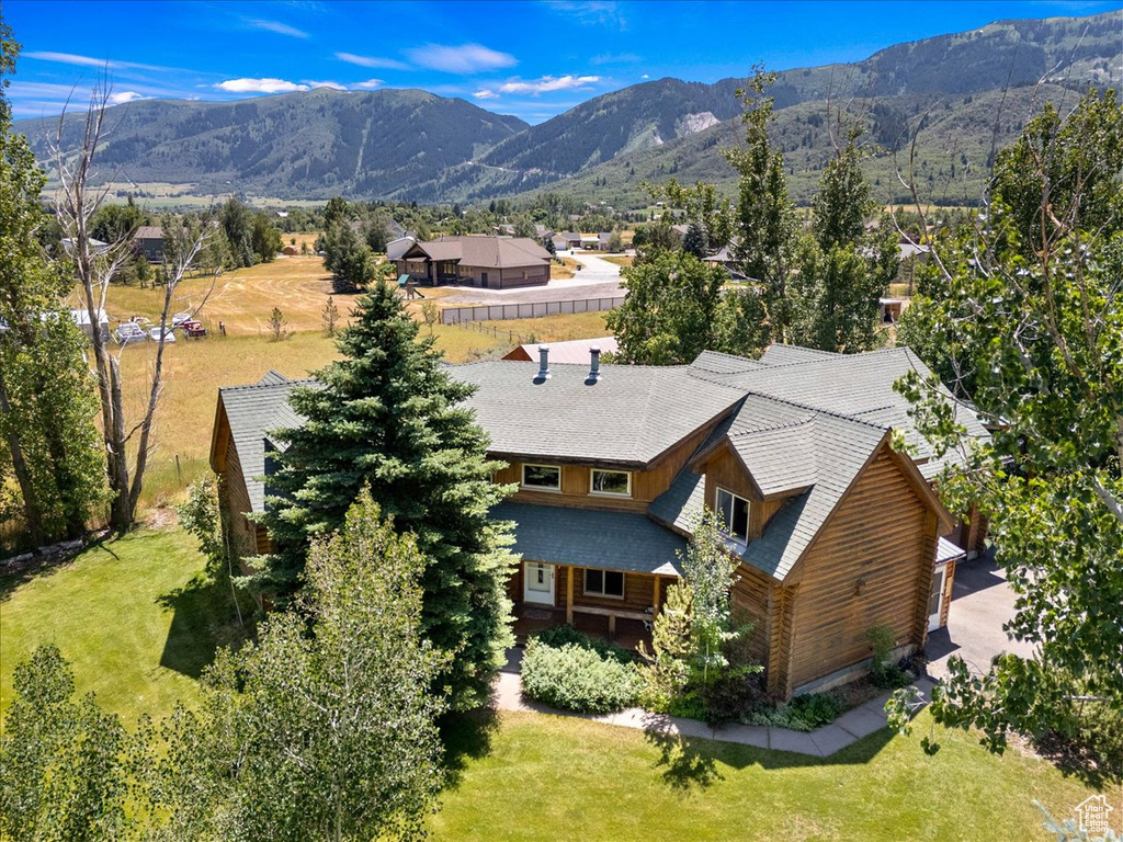 View from above of property with mountains