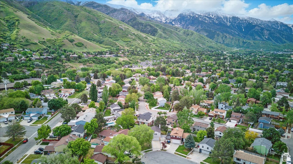Bird\\\'s eye view of a mountainous background