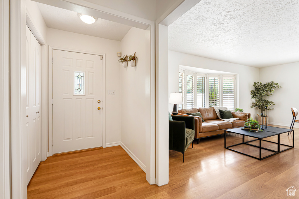 Entrance foyer featuring light wood finished floors and baseboards