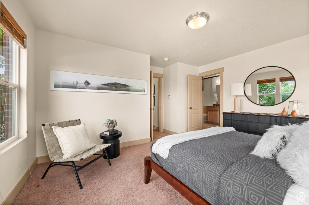 Bedroom with carpet floors and baseboards