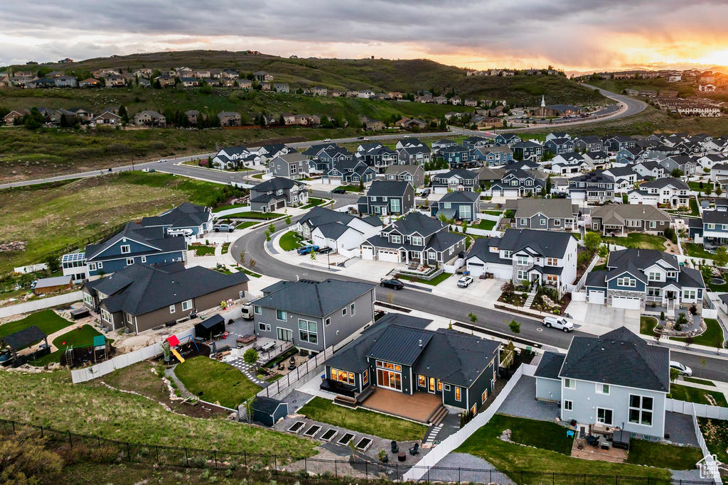 Aerial perspective of suburban area