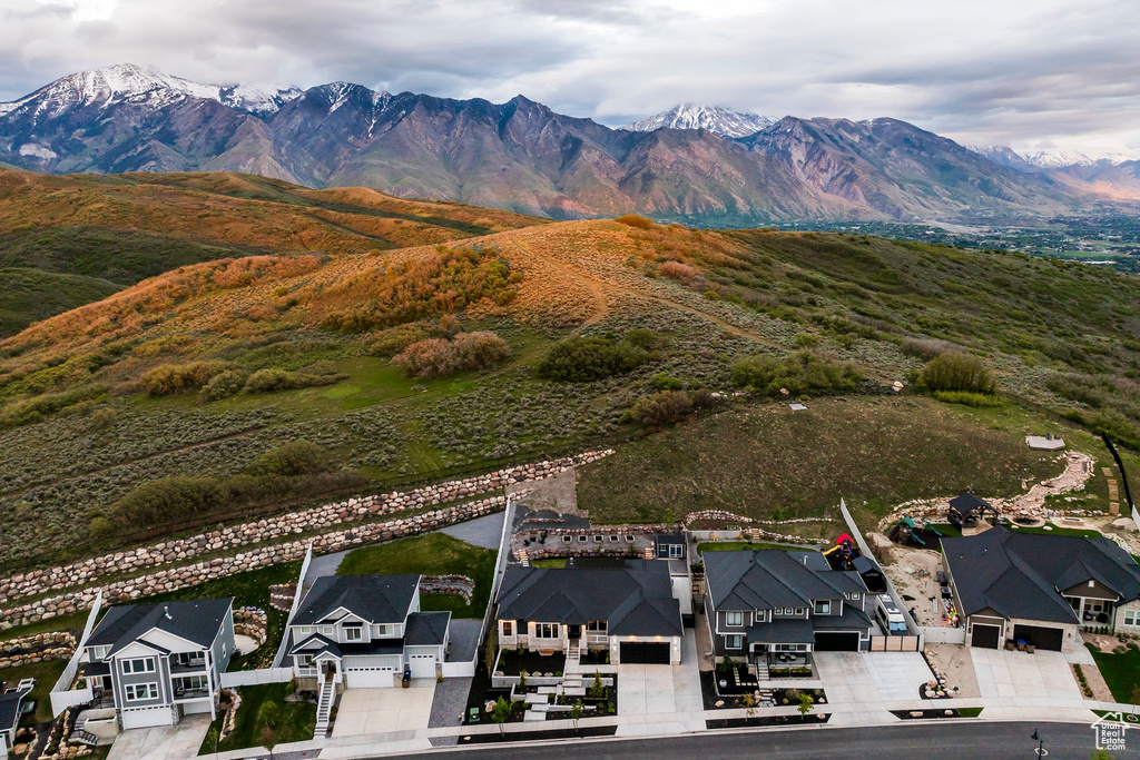 Aerial perspective of suburban area featuring mountains
