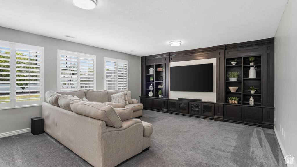 Carpeted living room featuring healthy amount of natural light and baseboards