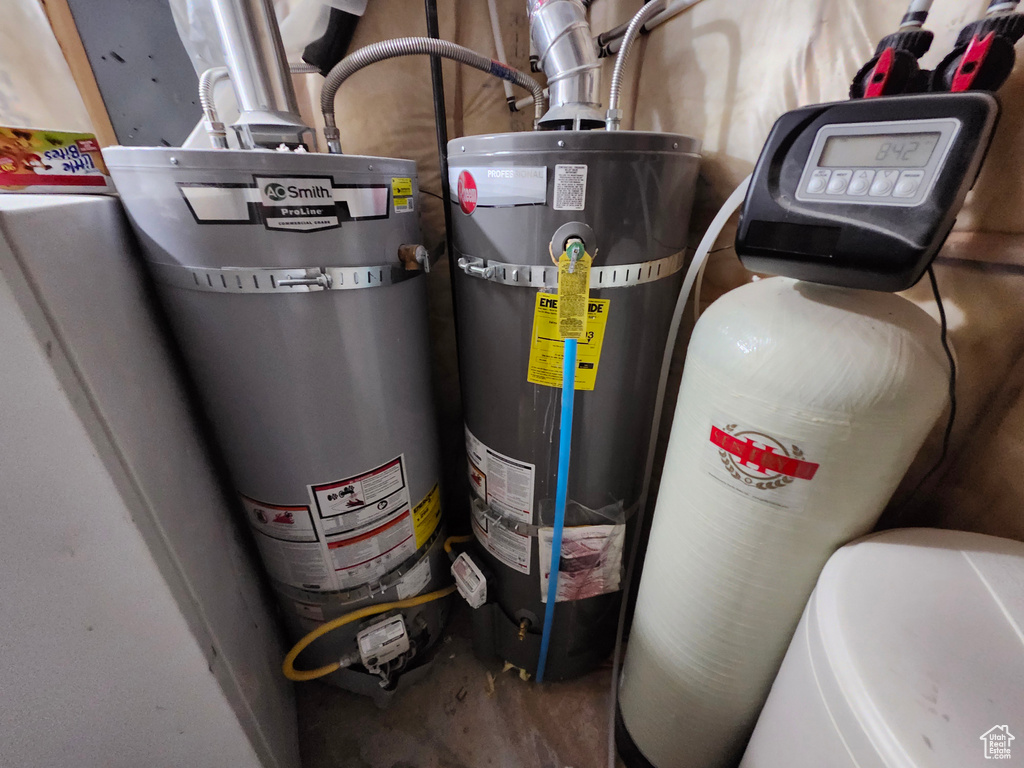 Utility room featuring water heater