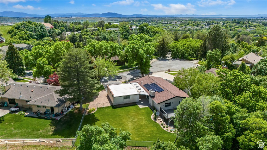 View from above of property featuring a mountain backdrop