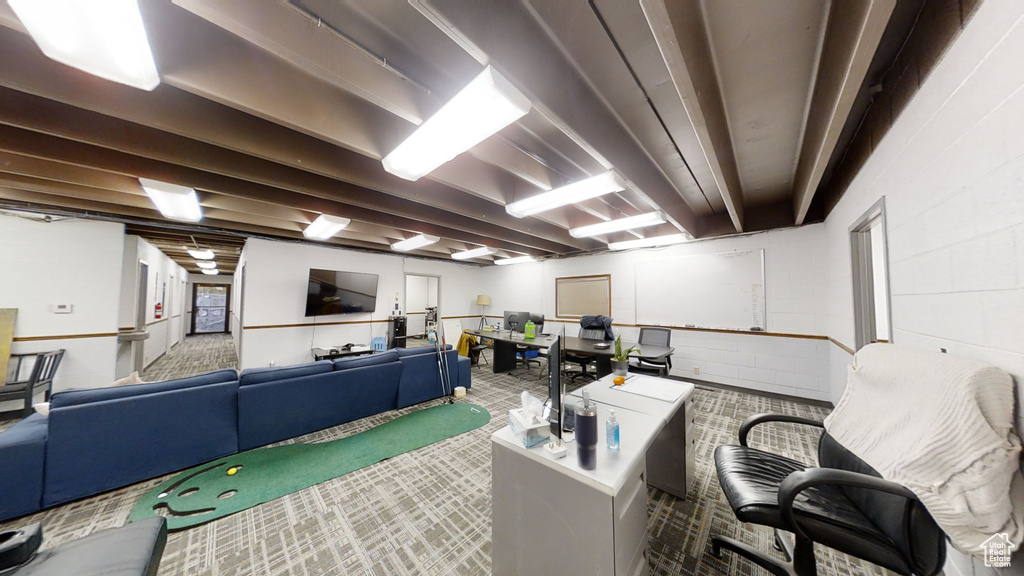 Interior space with concrete block wall