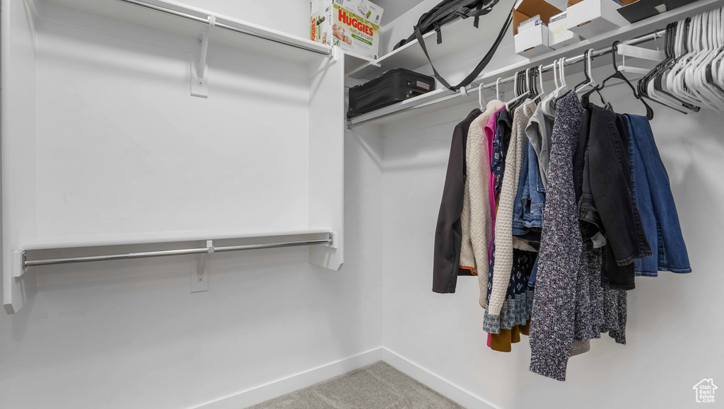 Spacious closet with carpet