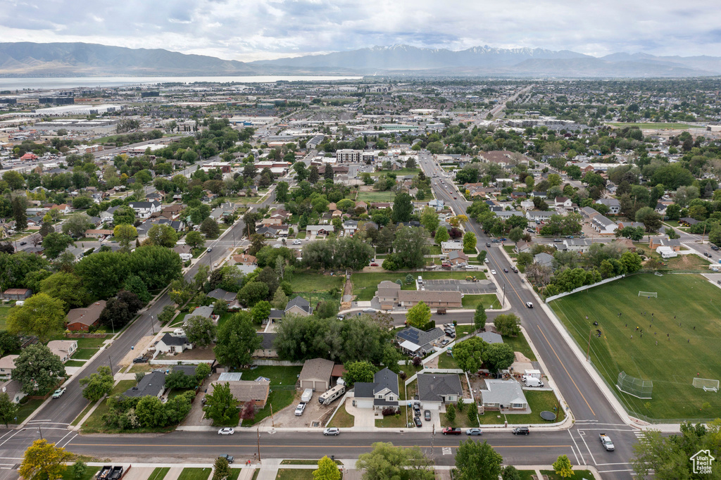 Drone / aerial view of a mountain backdrop
