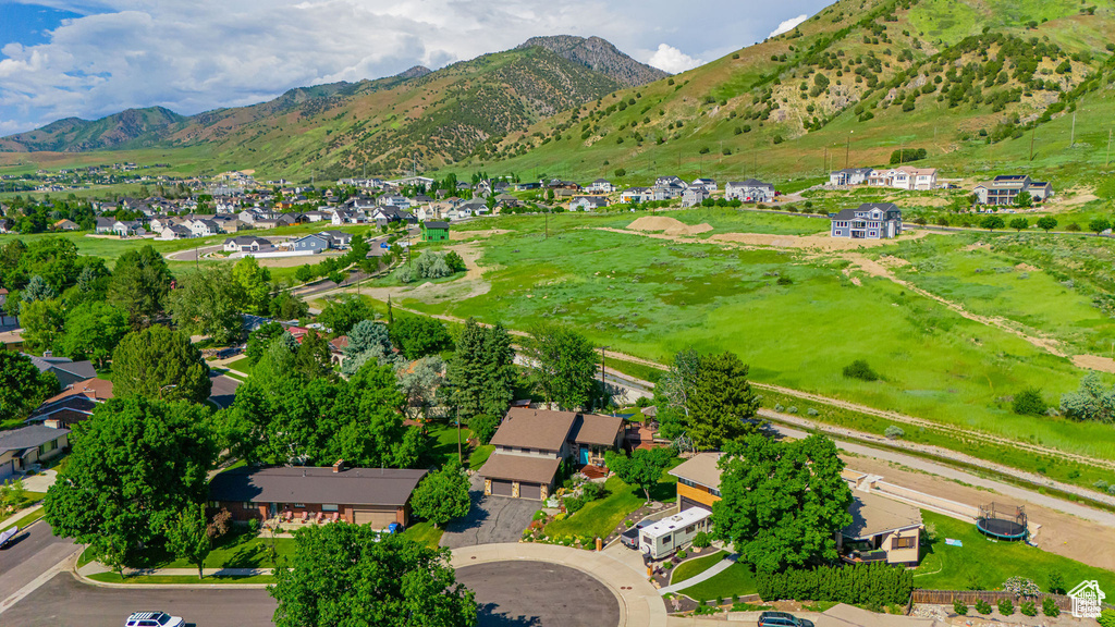 Aerial perspective of suburban area with mountains