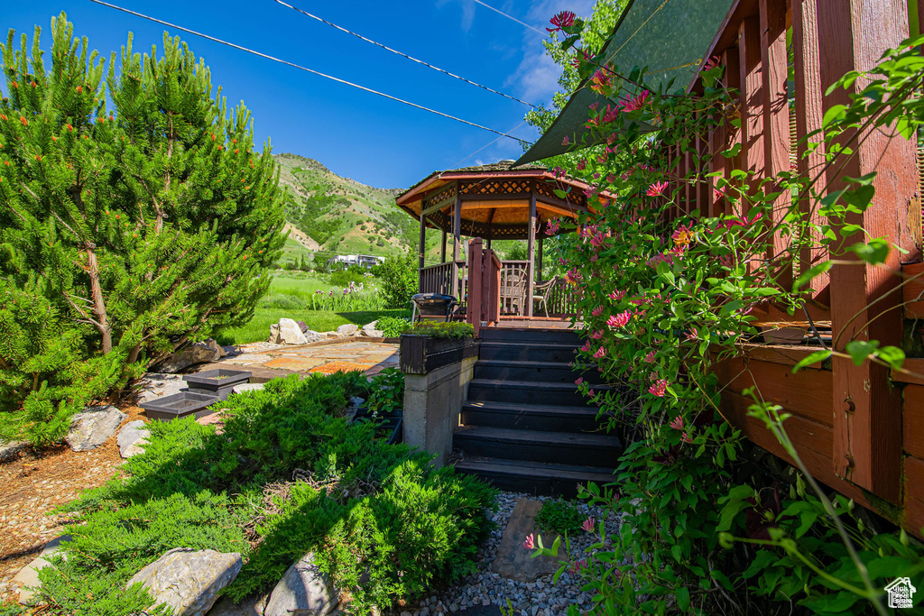 View of yard with a mountain view