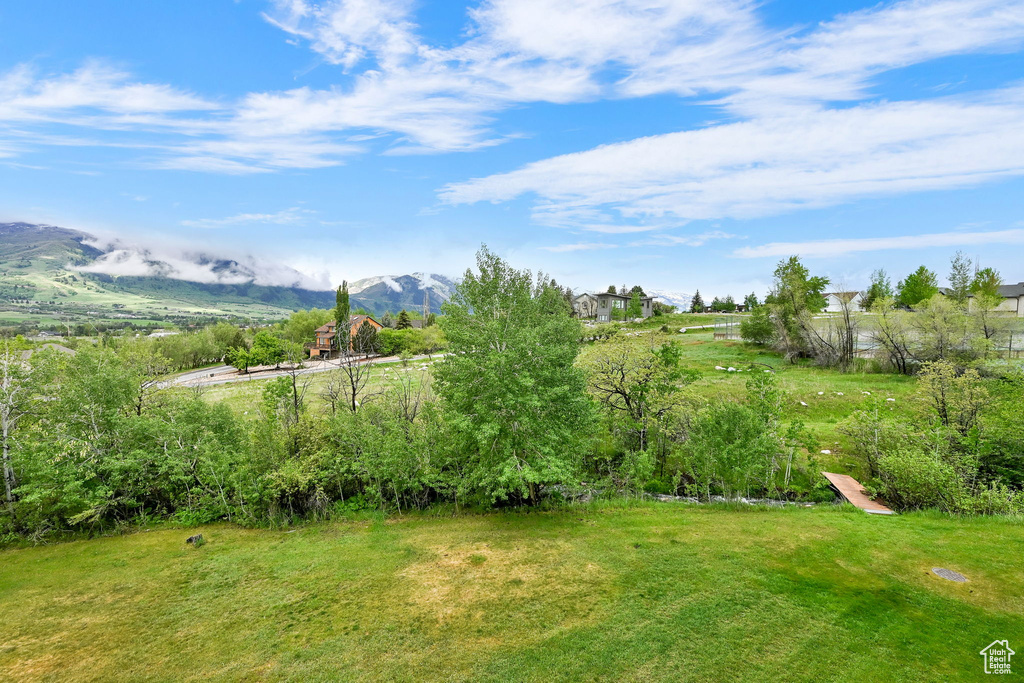View of yard with a mountain view