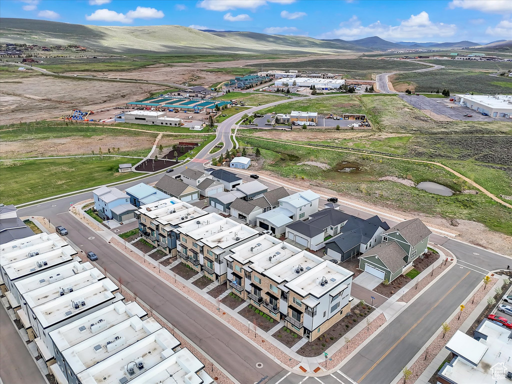 Drone / aerial view of a mountainous background
