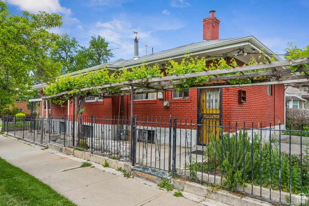 Exterior space with a fenced front yard