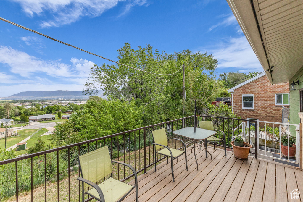 Wooden terrace with a mountain view