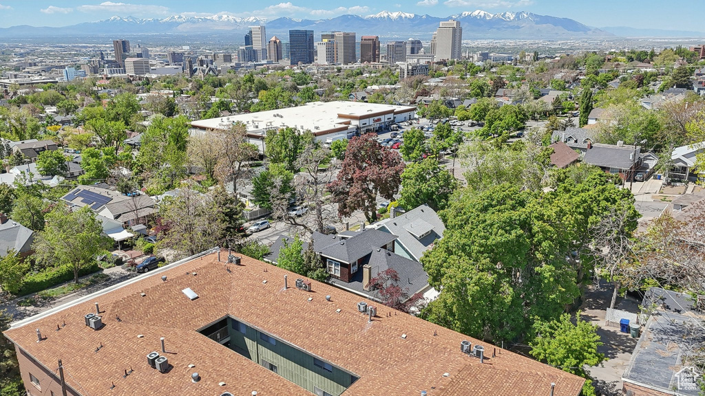 Drone / aerial view of a mountain backdrop