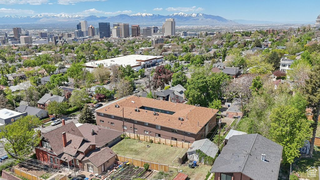 Drone / aerial view of a mountainous background