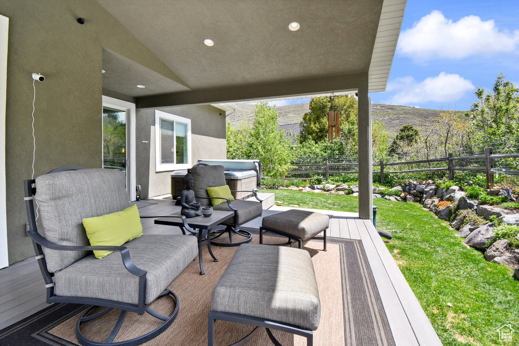Wooden deck with a mountain view