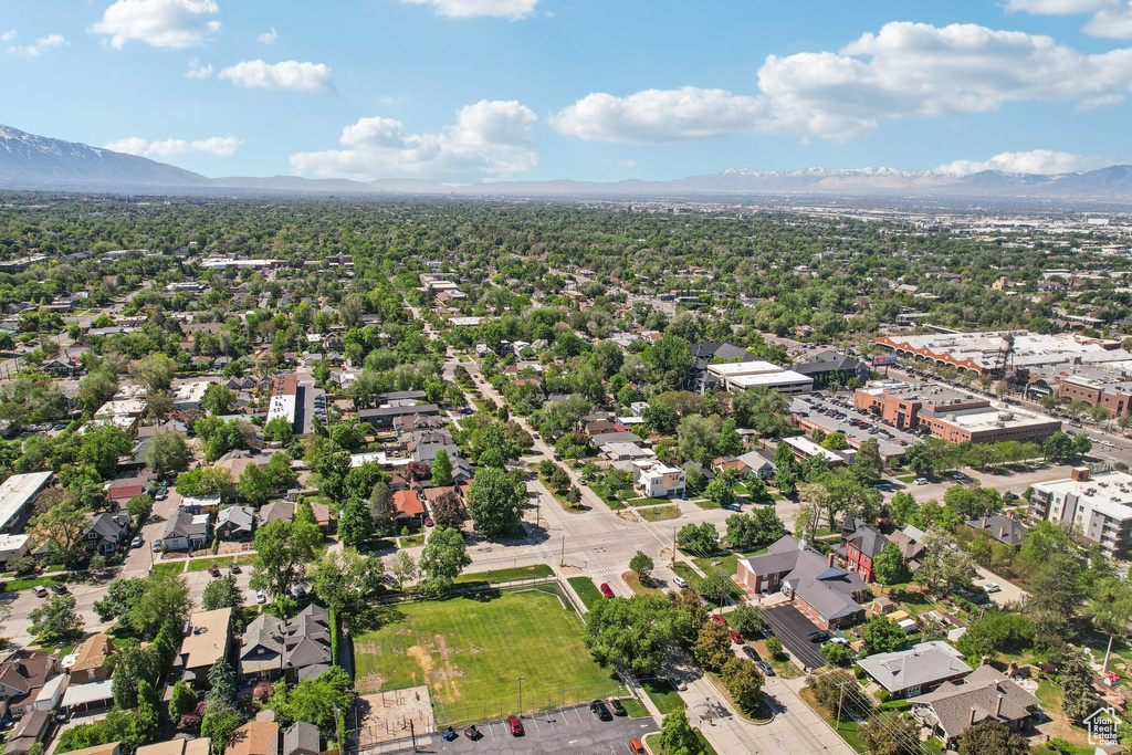 Drone / aerial view of a mountainous background