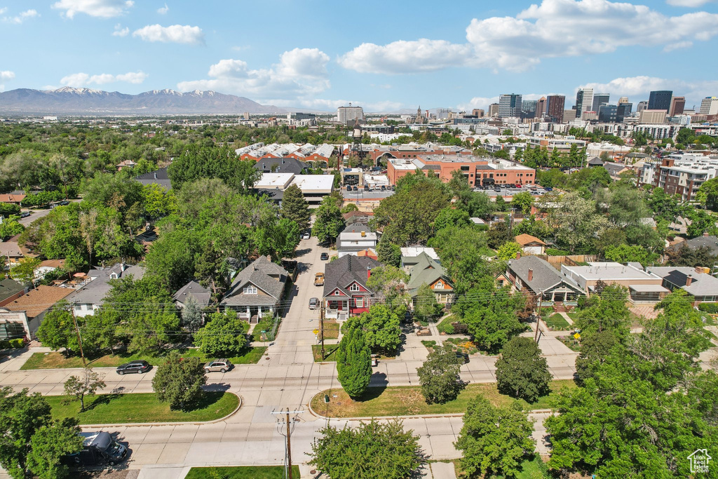Aerial view of a mountainous background