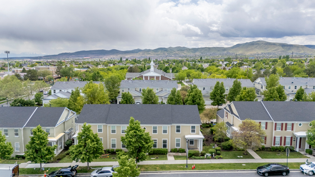Aerial perspective of suburban area featuring mountains