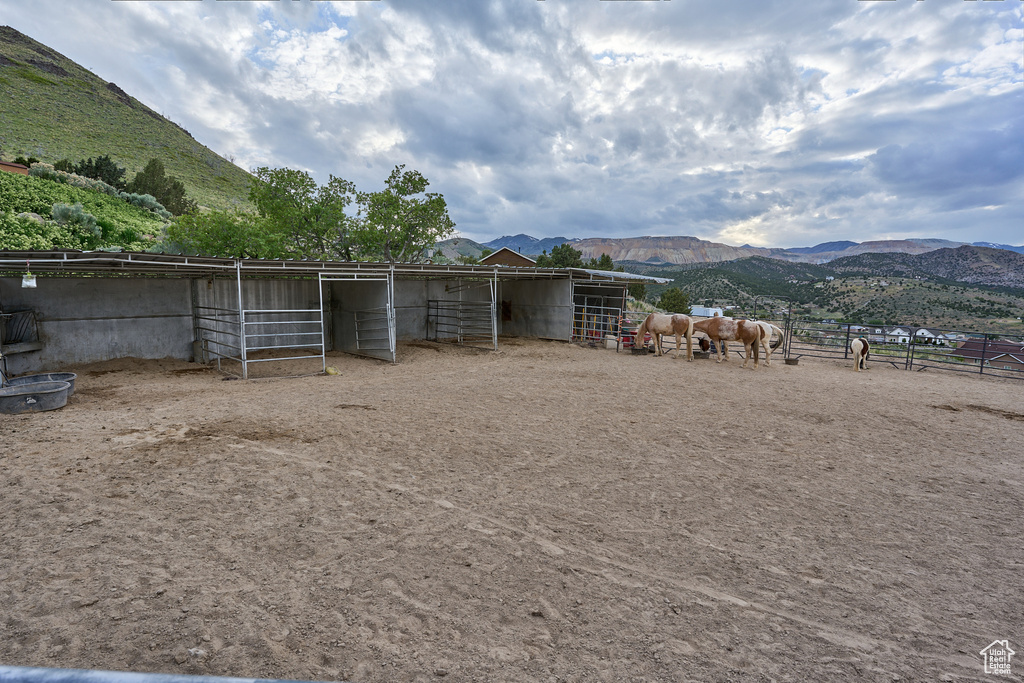 Exterior space with a mountain view